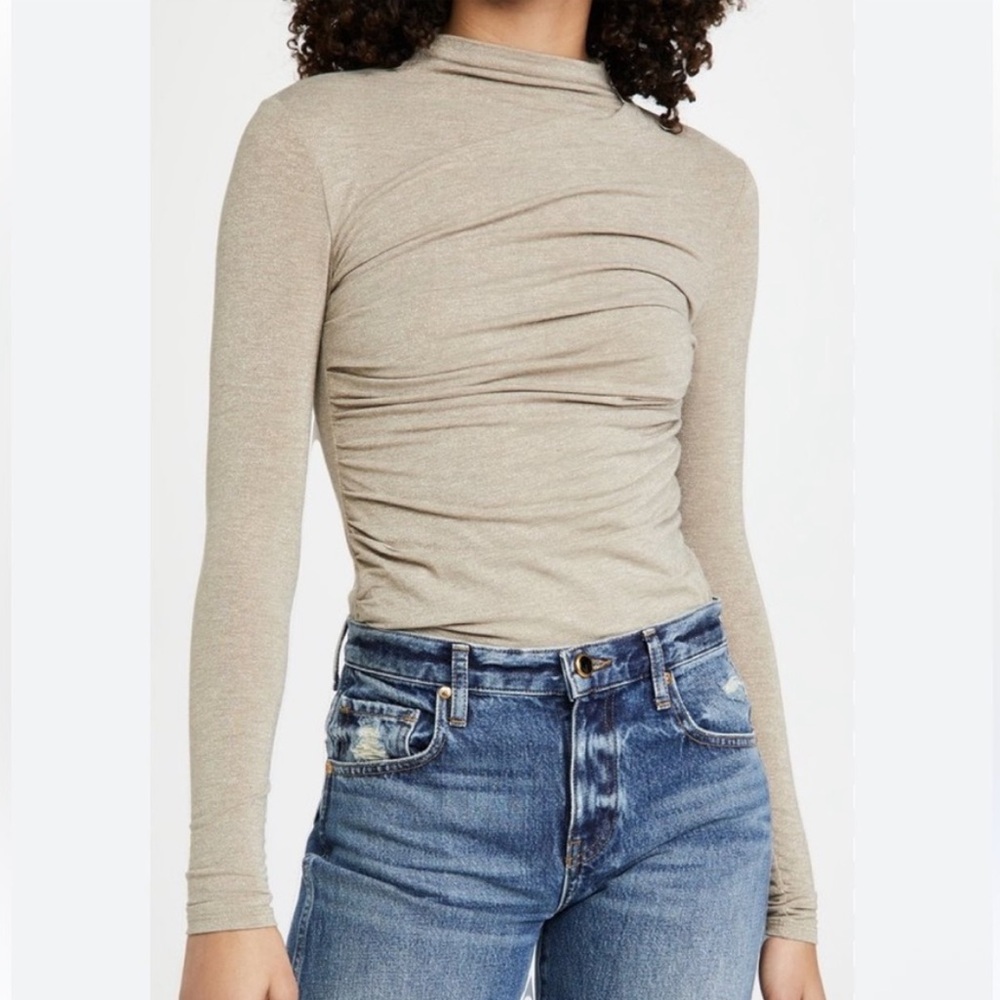 Enza Costa Metallic Beige Long Sleeve Top